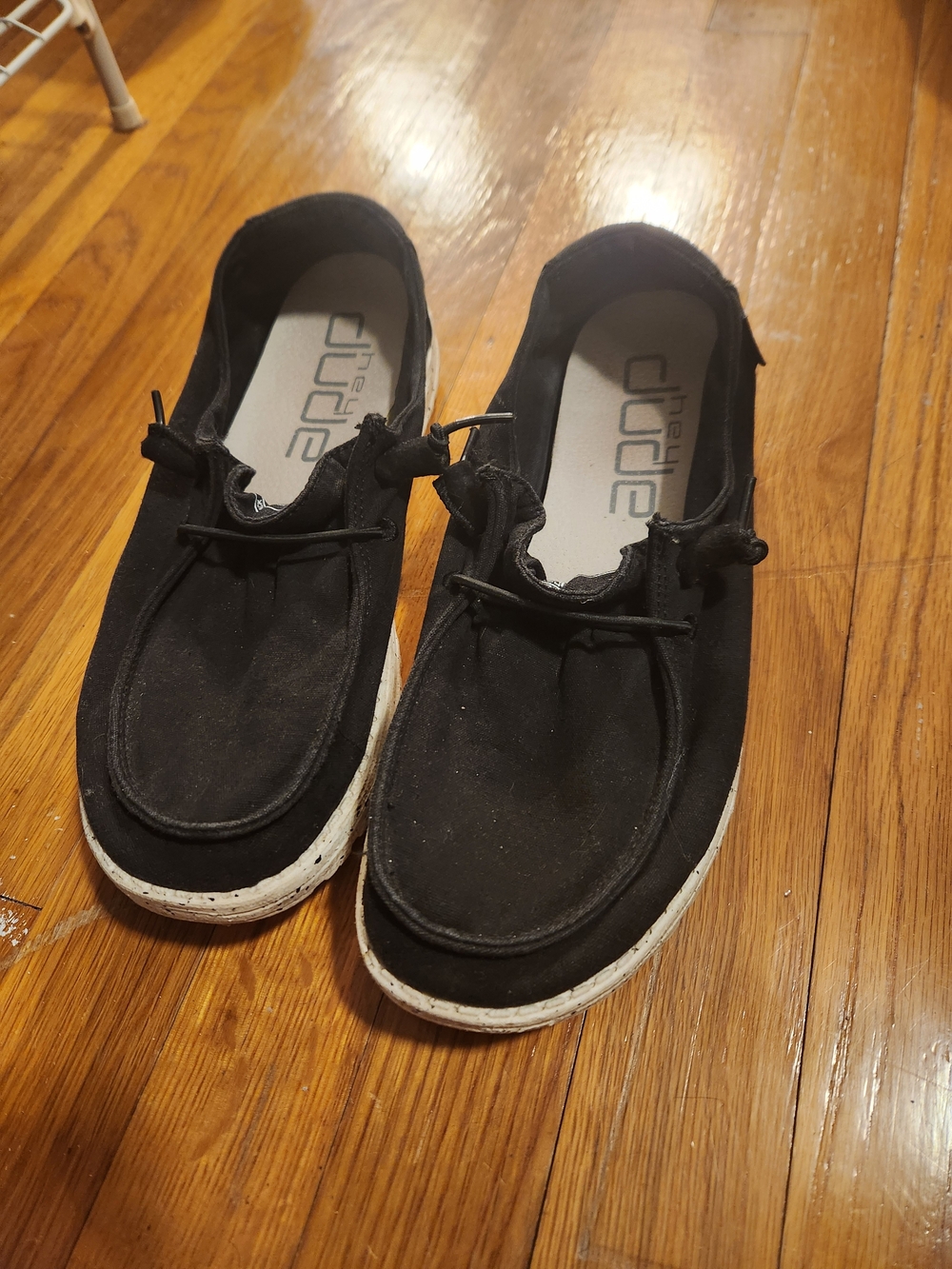 Hey Dude Black Canvas Slip-On Shoes with White Soles